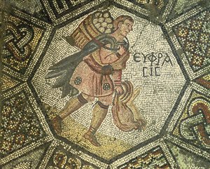 Peasant carrying chickens and a basket of eggs, 5th-6th century by Byzantine